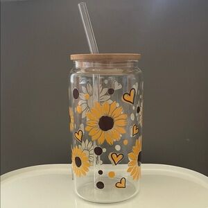 Sunflower Glass Tumbler with Straw